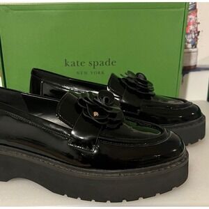 Kate Spade Flora Lug Loafer Women's 8 NWB Black Patent Leather Platform KN008